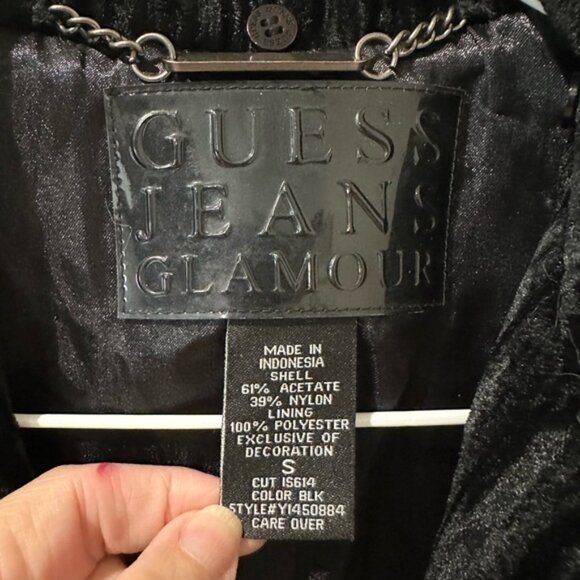 Guess Jeans Glamour Black Crushed Velvet Duster Trench Coat - Picture 7 of 15